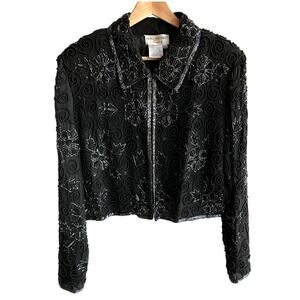 Papell Boutique Evening Silk Jacket with Beadwork and Sequins VINTAGE size XL